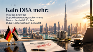 Create a thumbnail for blog for the german website with the title - Kein DBA mehr: Was das Ende des Doppelbesteuerungsabkommens Deutschland–VAE für Ihre Dubai-Mieteinnahmen bedeutet